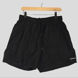 Speedo Shorts Mens Large Black Swim Trunks Mesh Lined Elastic Waist Pockets